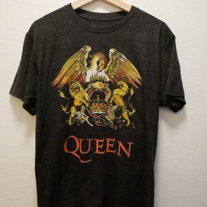 QUEEN FREDDIE MERCURY 1973 CREST LOGO ROCK CHARCOAL HEATHER MEDIUM T SHIRT